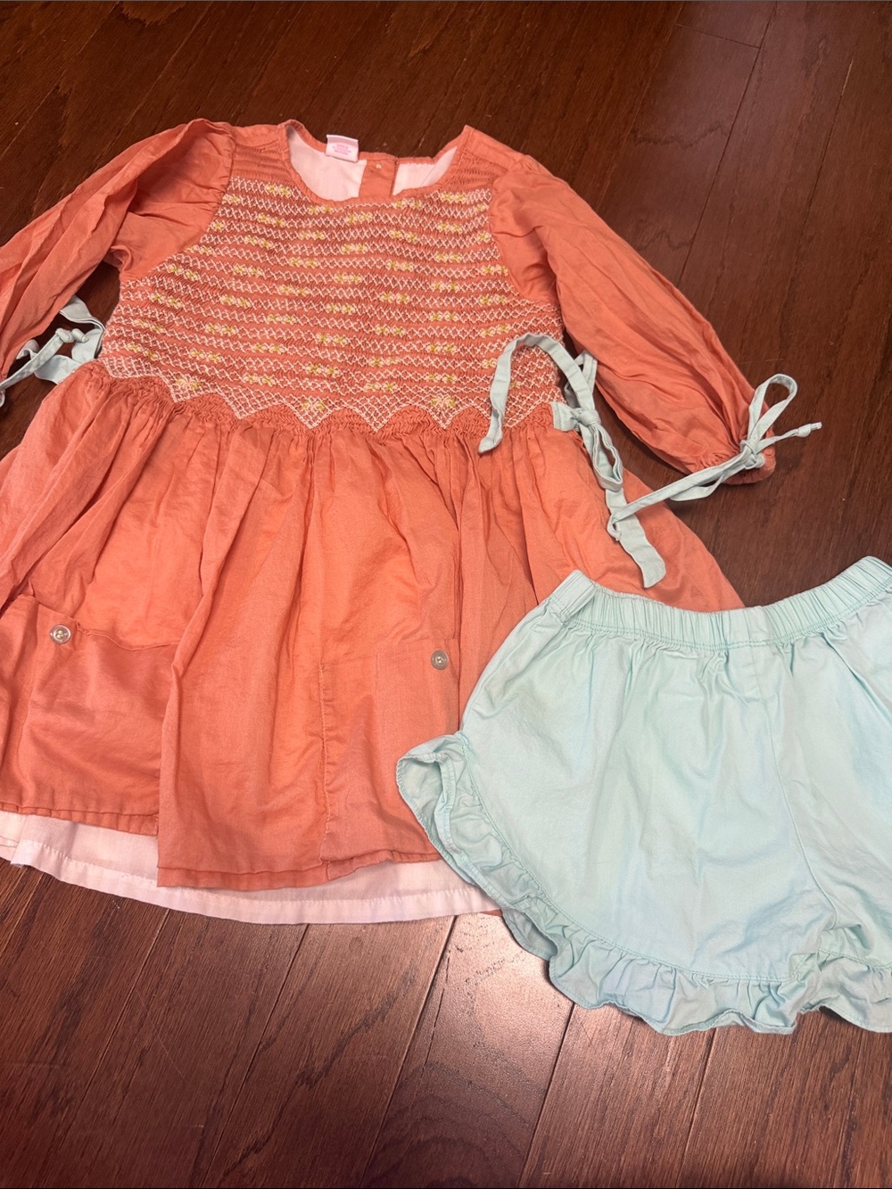 Well Dressed Wolf Coral and Teal smocked outfit- girls size 8